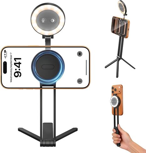 حامل ثلاثي للهاتف مغناطيسي 2 في 1 ضوء سيلفي مغناطيسي لحامل الهاتف الذكي Magsafe ثلاثي القوائم وعصا سيلفي مع ضوء ملء لملحقات iPhone in Kuwait