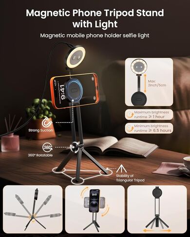 حامل ثلاثي للهاتف مغناطيسي 2 في 1 ضوء سيلفي مغناطيسي لحامل الهاتف الذكي Magsafe ثلاثي القوائم وعصا سيلفي مع ضوء ملء لملحقات iPhone in Kuwait