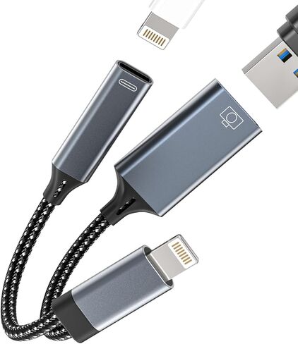 محول Lightning إلى USB لجهاز iPhone (2 في 1) ومقبس شحن OTG 3.0 كابل عصا جاك موصل الكاميرا الرقمية الهاتف لوحة المفاتيح قارئ بطاقة كابل نقل مقسم لـ Apple MFI معتمد لأجهزة iPad in Saudi Arabia