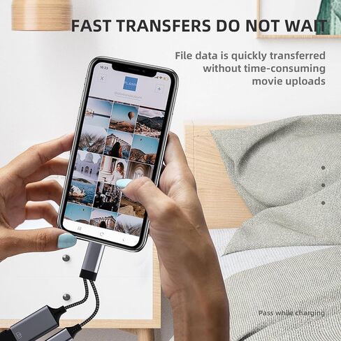 محول Lightning إلى USB لجهاز iPhone (2 في 1) ومقبس شحن OTG 3.0 كابل عصا جاك موصل الكاميرا الرقمية الهاتف لوحة المفاتيح قارئ بطاقة كابل نقل مقسم لـ Apple MFI معتمد لأجهزة iPad in Saudi Arabia