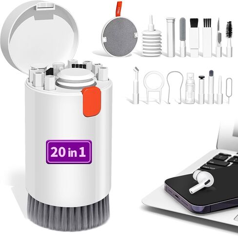 مجموعة تنظيف إلكترونية 20 في 1 للوحة المفاتيح iPhone AirPods MacBook iPad، بخاخ تنظيف وفرشاة لأجهزة الكمبيوتر المحمول والكمبيوتر اللوحي، أداة تنظيف الأجهزة الرقمية متعددة الأغراض in Kuwait