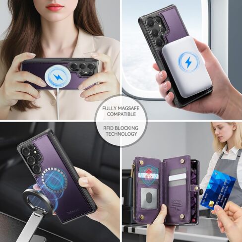 Defencase for Samsung Galaxy S24 Ultra Magnetic Wallet Case Compatible with Magsafe with RFID Blocking Zipper & Card Holder Women, PU Leather Detachable Phone Case for Galaxy S24 Ultra 6.8", Purple in Saudi Arabia