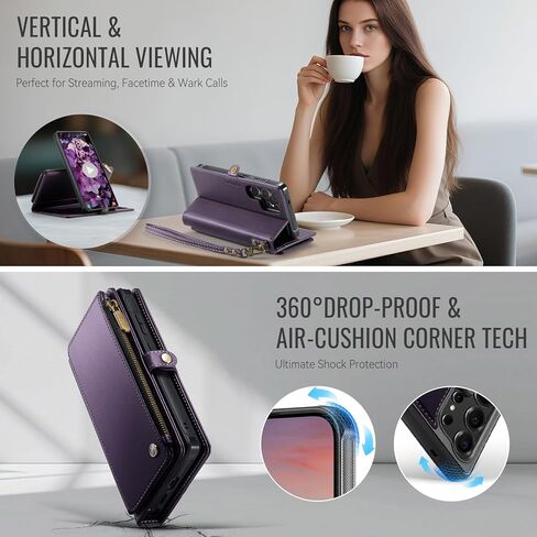 Defencase for Samsung Galaxy S24 Ultra Magnetic Wallet Case Compatible with Magsafe with RFID Blocking Zipper & Card Holder Women, PU Leather Detachable Phone Case for Galaxy S24 Ultra 6.8", Purple in Saudi Arabia