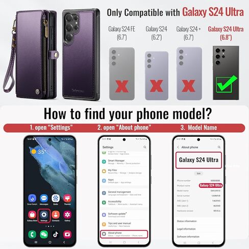 Defencase for Samsung Galaxy S24 Ultra Magnetic Wallet Case Compatible with Magsafe with RFID Blocking Zipper & Card Holder Women, PU Leather Detachable Phone Case for Galaxy S24 Ultra 6.8", Purple in Saudi Arabia