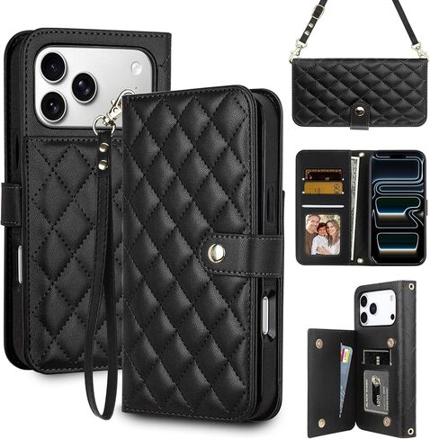 Vofolen for iPhone 17 Pro Max Case Wallet with Card Holder RFID Blocking Crossbody Adjustable Strap Leather with Magnetic Clasp Heavy Duty Protective for iPhone 17 Pro Max Phone Case for Women-Black in Saudi Arabia