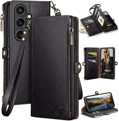 XcaseBar compatible with ‌Samsung Galaxy S25 FE Wallet case with Zipper Credit Card Holder【RFID Blocking】,Flip Folio Book PU Phone case Shockproof Cover Women Men for Samsung S25 FE case Wine Red in Saudi Arabia