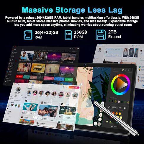 تابلت 2026 Android 15 مع لوحة مفاتيح، 26 جيجابايت + 256 جيجابايت + 2 تيرابايت، كمبيوتر لوحي 10 بوصة مع Gemini AI، ثماني النواة، 8000 مللي أمبير، 5G WiFi، Widevine L1، GPS، GMS، 2 في 1 أجهزة لوحية مع حافظة، ماوس، قلم (جراب أسود) in Kuwait