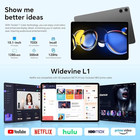 جهاز لوحي TECLAST Android 16 مقاس 10 بوصات، جهاز لوحي مزود بلوحة مفاتيح + حافظة + قلم + ماوس 10 ملحقات، ذاكرة وصول عشوائي 12 جيجابايت + ذاكرة تخزين داخلية 128 جيجابايت (1 تيرابايت TF)، وحدة المعالجة المركزية T7200 ثماني النواة، 5G Wi-Fi/Widevine L1/GPS/60 in Kuwait