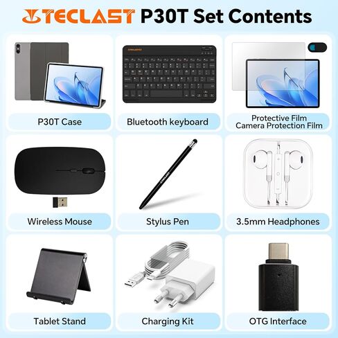 جهاز لوحي TECLAST Android 16 مقاس 10 بوصات، جهاز لوحي مزود بلوحة مفاتيح + حافظة + قلم + ماوس 10 ملحقات، ذاكرة وصول عشوائي 12 جيجابايت + ذاكرة تخزين داخلية 128 جيجابايت (1 تيرابايت TF)، وحدة المعالجة المركزية T7200 ثماني النواة، 5G Wi-Fi/Widevine L1/GPS/60 in Kuwait