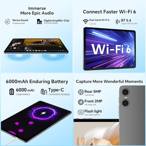 جهاز لوحي TECLAST Android 16 مقاس 10 بوصات، جهاز لوحي مزود بلوحة مفاتيح + حافظة + قلم + ماوس 10 ملحقات، ذاكرة وصول عشوائي 12 جيجابايت + ذاكرة تخزين داخلية 128 جيجابايت (1 تيرابايت TF)، وحدة المعالجة المركزية T7200 ثماني النواة، 5G Wi-Fi/Widevine L1/GPS/60 in Kuwait