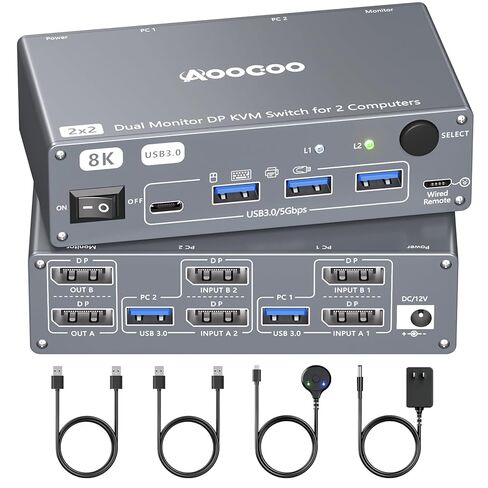 HDMI Displayport KVM Switch 4 Computers 2 Monitors, 8K@60Hz/4K@144Hz Dual Monitor KVM Switch for 4 PCs Share 2 Monitors, with 4 USB3.0 Ports, USB Cables and Power Adapter,Black 15cm HDMI DP KVM in Saudi Arabia