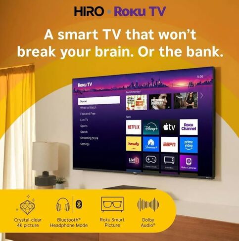 Roku Hiro TV 50" 4K LED Smart TV H50C4C4 60Hz HDR10, 16:9 Aspect Ratio. with Wi-Fi, Bluetooth, 3X HDMI Ports, Supports Apple Airplay - H50C4C4 (Renewed) in Saudi Arabia