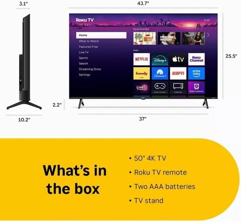 Roku Hiro TV 50" 4K LED Smart TV H50C4C4 60Hz HDR10, 16:9 Aspect Ratio. with Wi-Fi, Bluetooth, 3X HDMI Ports, Supports Apple Airplay - H50C4C4 (Renewed) in Saudi Arabia