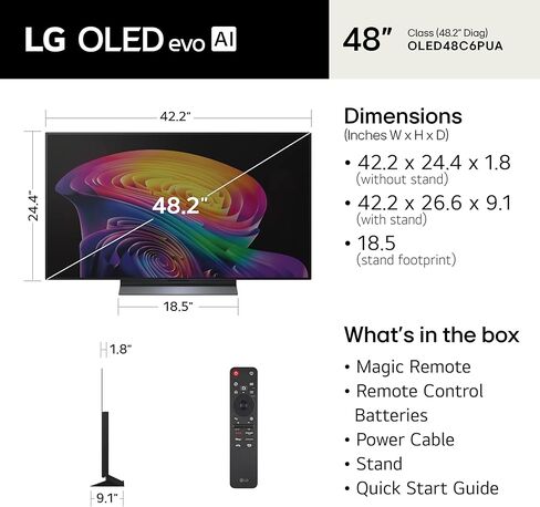 LG 48-Inch Class OLED evo AI 4K C6 Series Smart TV w/Dolby Atmos, Dolby Vision, HDR10, AI Super Upscaling 4K, Filmmaker Mode, Wow Orchestra, Compatible with Alexa (OLED48C6PUA, 2026) in Saudi Arabia