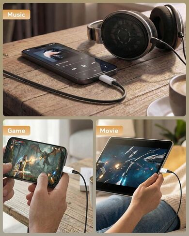 MoKo Lightning to 3.5mm Audio Headphone Adapter (Playback Only), DAC Chip Lightning to Aux 3.5mm Headphone Jack Audio Dongle for iPhone 14 Pro Max/14 Plus/13 12 11 Pro Max/SE/XS, White in Saudi Arabia