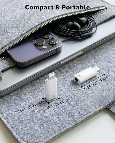 MoKo Lightning to 3.5mm Audio Headphone Adapter (Playback Only), DAC Chip Lightning to Aux 3.5mm Headphone Jack Audio Dongle for iPhone 14 Pro Max/14 Plus/13 12 11 Pro Max/SE/XS, White in Saudi Arabia