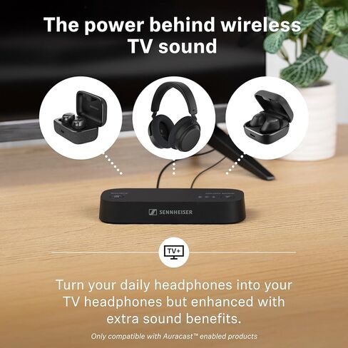 جهاز إرسال تلفزيون Sennheiser BTA1 لسماعات الرأس اللاسلكية Bluetooth Auracast - صوت محيطي افتراضي مدمج وأوضاع وضوح الكلام، HDMI، اتصالات بصرية، تناظرية، نطاق لاسلكي يصل إلى 50 مترًا in Saudi Arabia