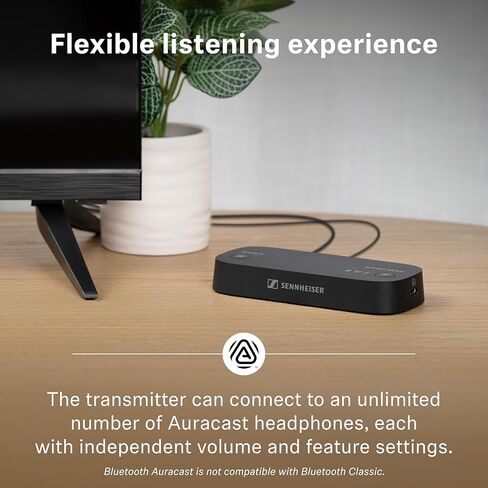 جهاز إرسال تلفزيون Sennheiser BTA1 لسماعات الرأس اللاسلكية Bluetooth Auracast - صوت محيطي افتراضي مدمج وأوضاع وضوح الكلام، HDMI، اتصالات بصرية، تناظرية، نطاق لاسلكي يصل إلى 50 مترًا in Saudi Arabia