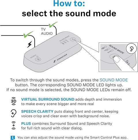 جهاز إرسال تلفزيون Sennheiser BTA1 لسماعات الرأس اللاسلكية Bluetooth Auracast - صوت محيطي افتراضي مدمج وأوضاع وضوح الكلام، HDMI، اتصالات بصرية، تناظرية، نطاق لاسلكي يصل إلى 50 مترًا in Saudi Arabia