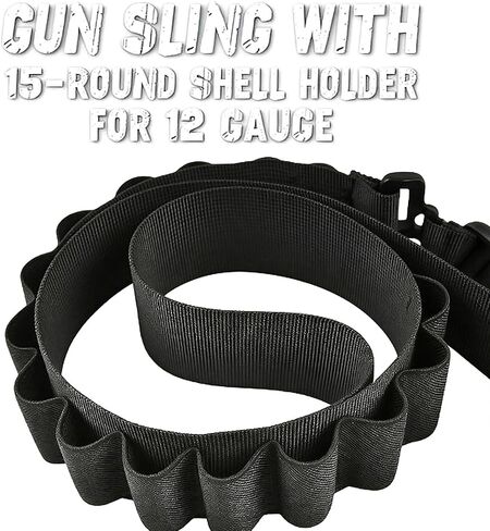 ELVO Shotgun Sling with Shell Holder, Adjustable Two Point Gun Sling Holds 15 Shells for 12 Gauge, 15-Round Shell Holder with Sling Swivels for Hunting Outdoors in Saudi Arabia