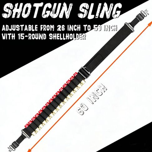 ELVO Shotgun Sling with Shell Holder, Adjustable Two Point Gun Sling Holds 15 Shells for 12 Gauge, 15-Round Shell Holder with Sling Swivels for Hunting Outdoors in Saudi Arabia