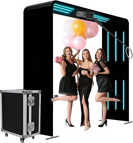آلة كشك الصور Overhead Sky 360، أنابيب LED مدمجة 18 قطعة، ضوء حلقة RGB، شعار مخصص، كشك كاميرا تلقائي يدور 360 درجة للأحداث (كشك الصور + حقيبة الطيران) in Kuwait