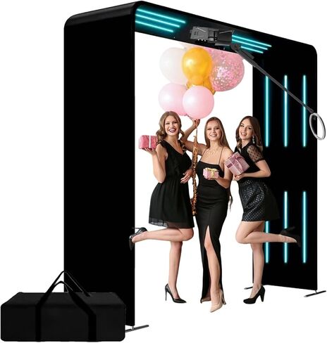 Overhead Sky 360 Photo Booth Machine, Built-in 18PCS LED Tubes, RGB Ring Light, Custom Logo, Automatic 360 Spin Camera Booth for Events (Photo Booth+Flight Case) in Saudi Arabia