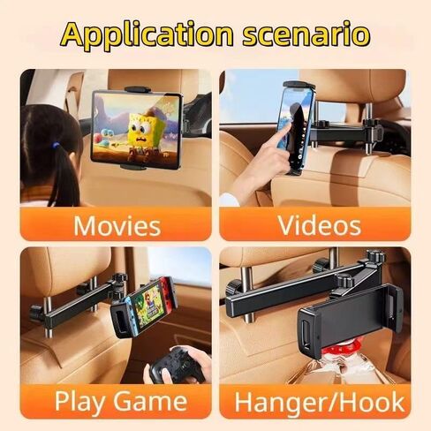 Car Headrest Tablet Holder - [3 in 1 Extension Arm] Adjustable Tablet Car Mount for Back Seat, Gifts Road Trip Essentials in Saudi Arabia