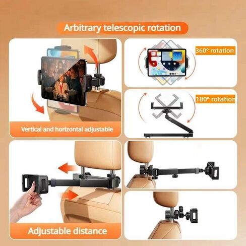 Car Headrest Tablet Holder - [3 in 1 Extension Arm] Adjustable Tablet Car Mount for Back Seat, Gifts Road Trip Essentials in Saudi Arabia