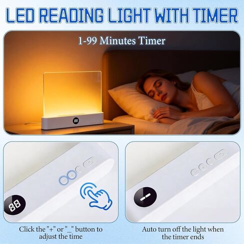 Cryfokt LED ضوء الكتاب، 3W ستبليس يعتم القابلة لإعادة الشحن أضواء كتاب مسطحة LED واضحة مع الموقت، 3 درجات حرارة اللون لوحة مصباح لوحة عكس الضوء للقراءة، والطلاب in Saudi Arabia
