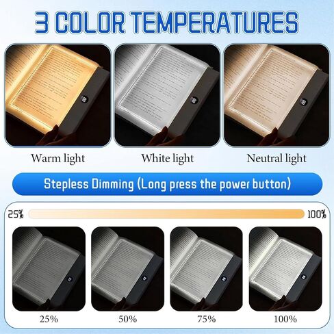 Cryfokt LED ضوء الكتاب، 3W ستبليس يعتم القابلة لإعادة الشحن أضواء كتاب مسطحة LED واضحة مع الموقت، 3 درجات حرارة اللون لوحة مصباح لوحة عكس الضوء للقراءة، والطلاب in Saudi Arabia