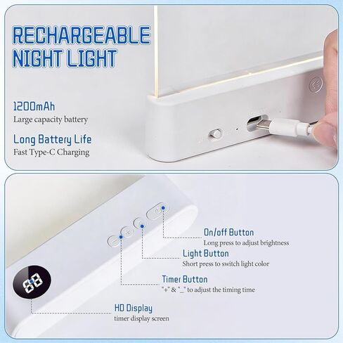 Cryfokt LED ضوء الكتاب، 3W ستبليس يعتم القابلة لإعادة الشحن أضواء كتاب مسطحة LED واضحة مع الموقت، 3 درجات حرارة اللون لوحة مصباح لوحة عكس الضوء للقراءة، والطلاب in Saudi Arabia