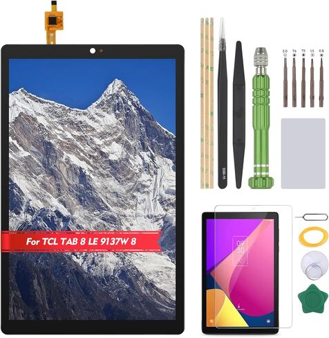 YHX-US لـ TCL Tab 8 LE 9137W محول رقمي لشاشة تعمل باللمس استبدال لوحة زجاجية أمامية باللون الأسود مع مجموعة أدوات (بدون شاشة LCD) in Saudi Arabia