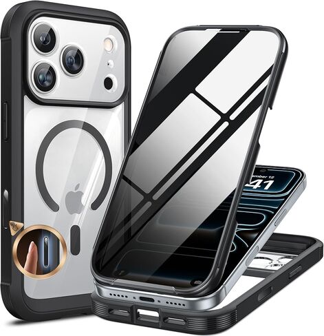 Miracase Magnetic for iPhone 17 Pro Max Case with Privacy Screen Protector [Compatible with MagSafe], Full Camera Protection and Full Body Shockproof Bumper 17 Pro Max Phone Cover 6.9", Orange in Saudi Arabia
