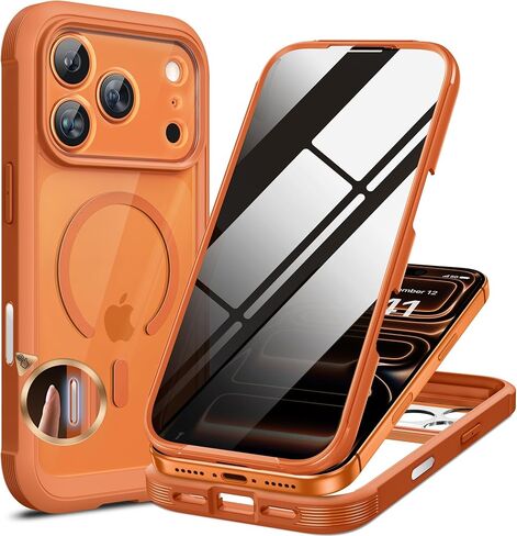 حافظة Miracase المغناطيسية لهاتف iPhone 17 Pro Max مع واقي شاشة للخصوصية [متوافقة مع MagSafe]، حماية كاملة للكاميرا وممتص للصدمات لكامل الجسم 17 Pro Max غطاء هاتف 6.9 بوصة، برتقالي in Kuwait