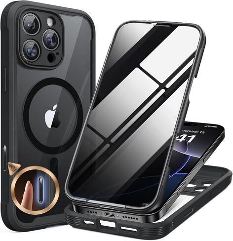 حافظة Miracase المغناطيسية لهاتف iPhone 17 Pro Max مع واقي شاشة للخصوصية [متوافقة مع MagSafe]، حماية كاملة للكاميرا وممتص للصدمات لكامل الجسم 17 Pro Max غطاء هاتف 6.9 بوصة، برتقالي in Kuwait