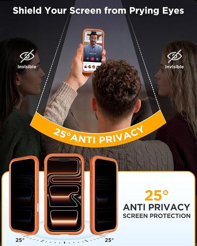 حافظة Miracase المغناطيسية لهاتف iPhone 17 Pro Max مع واقي شاشة للخصوصية [متوافقة مع MagSafe]، حماية كاملة للكاميرا وممتص للصدمات لكامل الجسم 17 Pro Max غطاء هاتف 6.9 بوصة، برتقالي in Kuwait