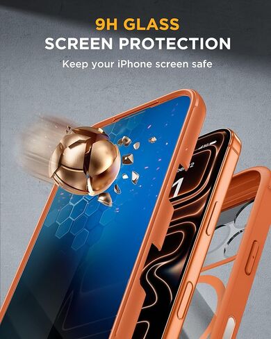 حافظة Miracase المغناطيسية لهاتف iPhone 17 Pro Max مع واقي شاشة للخصوصية [متوافقة مع MagSafe]، حماية كاملة للكاميرا وممتص للصدمات لكامل الجسم 17 Pro Max غطاء هاتف 6.9 بوصة، برتقالي in Kuwait