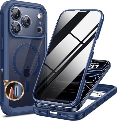 حافظة Miracase المغناطيسية لهاتف iPhone 17 Pro Max مع واقي شاشة للخصوصية [متوافقة مع MagSafe]، حماية كاملة للكاميرا وممتص للصدمات لكامل الجسم 17 Pro Max غطاء هاتف 6.9 بوصة، برتقالي in Kuwait