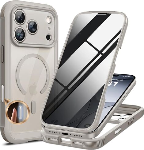 حافظة Miracase المغناطيسية لهاتف iPhone 17 Pro Max مع واقي شاشة للخصوصية [متوافقة مع MagSafe]، حماية كاملة للكاميرا وممتص للصدمات لكامل الجسم 17 Pro Max غطاء هاتف 6.9 بوصة، برتقالي in Kuwait