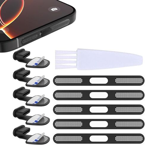 لهاتف iPhone 17 Pro Max سماعة أذن شبكية مضادة للغبار وغطاء لاصق شبكي USB C ضد فقدان الغبار ومقابس سيليكون رفيعة للغاية للحفاظ على خدوش الهاتف وملصقات مقاومة للغبار 5 مجموعات باللون الأسود in Kuwait
