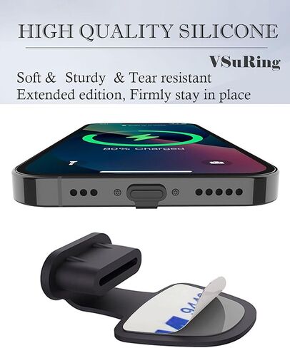 لهاتف iPhone 17 Pro Max سماعة أذن شبكية مضادة للغبار وغطاء لاصق شبكي USB C ضد فقدان الغبار ومقابس سيليكون رفيعة للغاية للحفاظ على خدوش الهاتف وملصقات مقاومة للغبار 5 مجموعات باللون الأسود in Kuwait