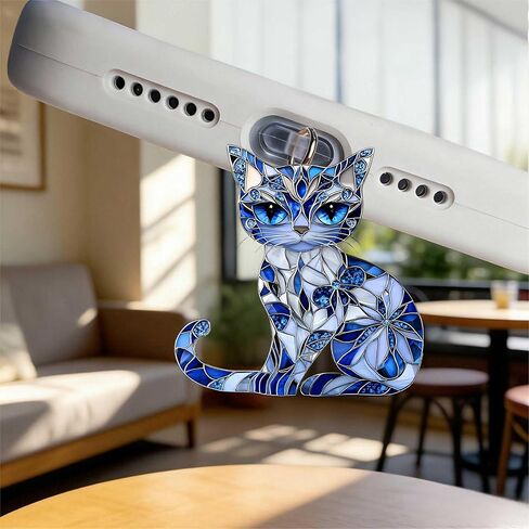 Blue Stained Glass Cat Dust Plug Acrylic Charms for electronic products,Type-C Charging Port Dust Plugs Pendant Compatible with E-Reader Phone Tablet, Gift for Christmas, Birthday, Anniversary Day in Saudi Arabia