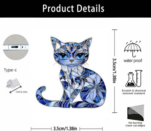 Blue Stained Glass Cat Dust Plug Acrylic Charms for electronic products,Type-C Charging Port Dust Plugs Pendant Compatible with E-Reader Phone Tablet, Gift for Christmas, Birthday, Anniversary Day in Saudi Arabia