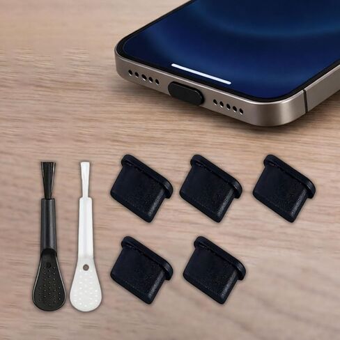 5PCS USB C Dust Plugs with 2PCS Cleaning Brush, Plug Protector Charging Port Anti Dust Cover, Comnpatible with iPhone 17/16/15 in Saudi Arabia