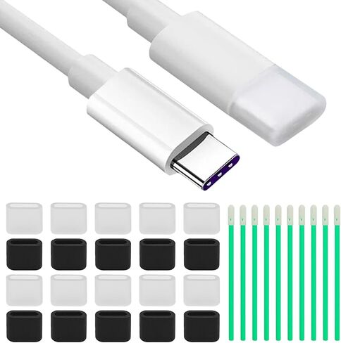 30 Pcs USB C Dust Caps Port Anti Dust Plug Set, 2 Colors 20 Pcs Silicone Type-C Male Port Cover + 10 Cleaner Tools KitAnti Dust Charging Port Cover Protectors for USB-C Charging Male Port, Black/Clear in Saudi Arabia