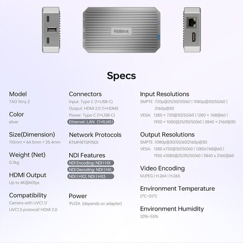محول ومحول RGBlink UVC إلى HDMI لكاميرات الويب UVC، ومحول UVC إلى NDI للبث المباشر، متوافق مع محولات Atem Mini وكاميرات الويب OBSBOT، TAO1 Tiny 2 in Kuwait