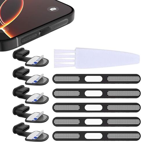 لهاتف iPhone 17 Pro Max سماعة أذن شبكية مضادة للغبار وغطاء لاصق شبكي USB C ضد فقدان الغبار ومقابس سيليكون رفيعة للغاية للحفاظ على خدوش الهاتف وملصقات مقاومة للغبار 5 مجموعات باللون الأسود in Kuwait