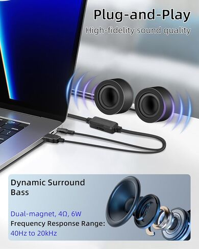 سماعات كمبيوتر صغيرة تعمل بمنفذ USB، مكبرات صوت سلكية صغيرة لسطح المكتب بقدرة 6 وات مع مدخل Aux 3.5 مم وتحكم في مستوى الصوت، توصيل وتشغيل سماعات الكمبيوتر لشاشة الكمبيوتر المحمول، هاتف MP3 (1.3M/4.3FT) in Saudi Arabia