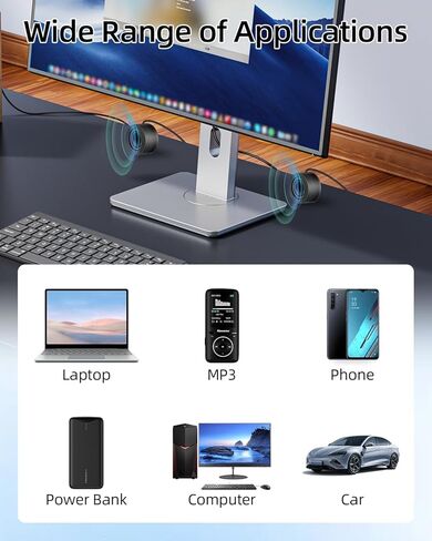 سماعات كمبيوتر صغيرة تعمل بمنفذ USB، مكبرات صوت سلكية صغيرة لسطح المكتب بقدرة 6 وات مع مدخل Aux 3.5 مم وتحكم في مستوى الصوت، توصيل وتشغيل سماعات الكمبيوتر لشاشة الكمبيوتر المحمول، هاتف MP3 (1.3M/4.3FT) in Saudi Arabia